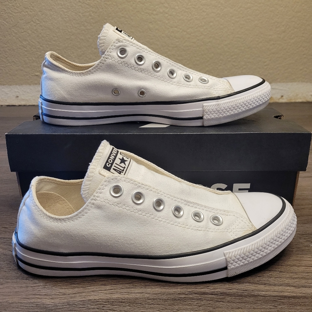 Converse Low Top Slip On - White with Black - Womens Size 7.5